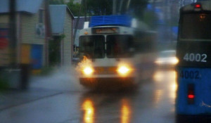 Барнаульский троллейбус в дождь.