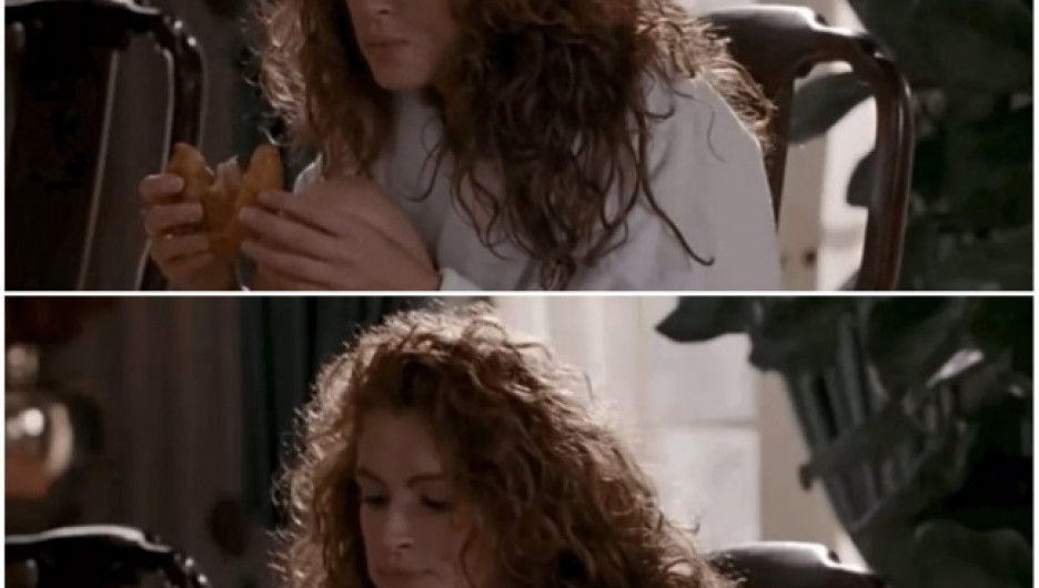 "Красотка": Круассан, который героиня Джулии Робертс ест в этом эпизоде, в следующем кадре неожиданно превращается в оладьи.