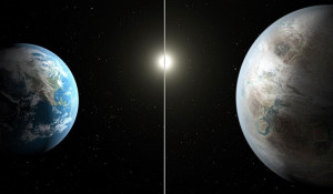 Сравнение размеров Земли и обнаруженной планеты Kepler 452.