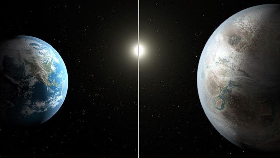 Сравнение размеров Земли и обнаруженной планеты Kepler 452.