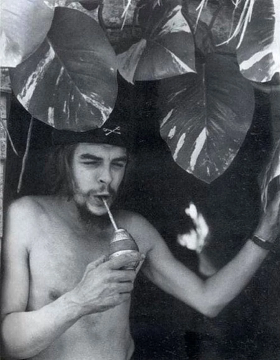 Эрнесто Че Гевара пьет мате через трубочку-бомбилью.