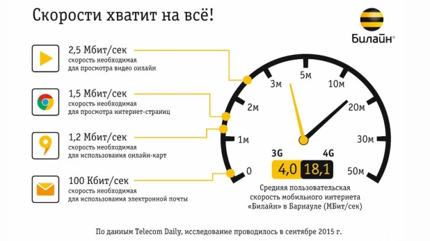 Самые высокие скорости интернета в Барнауле эксперты нашли в сети "Билайн".