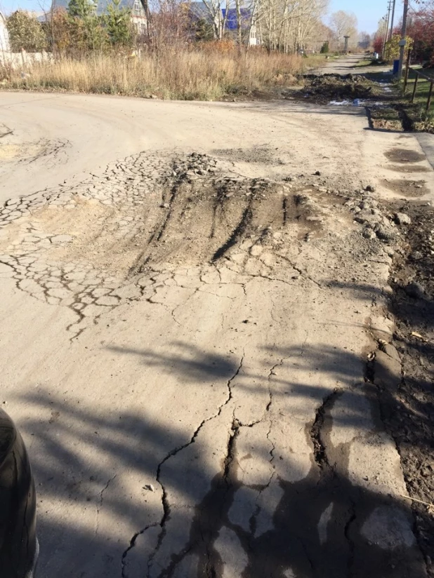 В пригороде Барнаула раскрошился недавно уложенный асфальт.