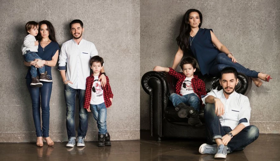 Тимур Родригез и Анна Девочкина с детьми.