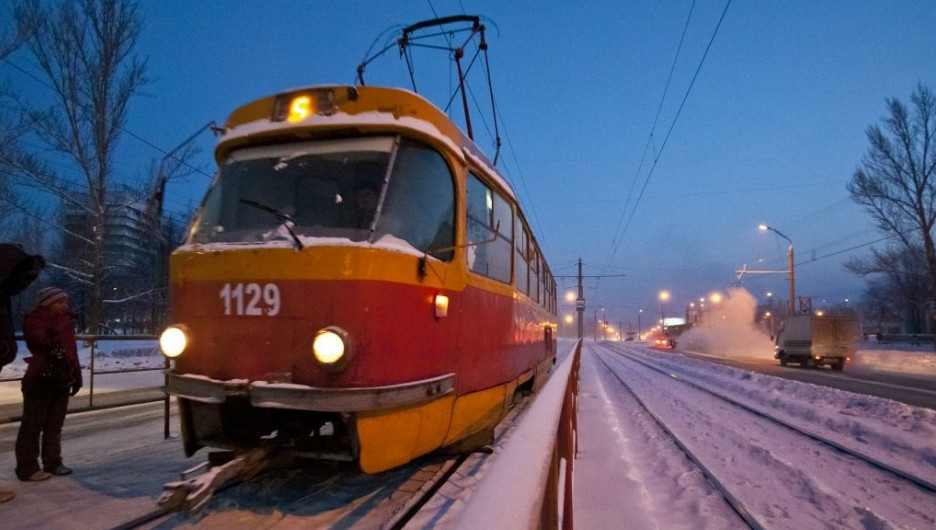 Зима в Барнауле. Трамвай.