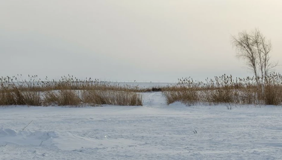 Замерзший пруд, лед.