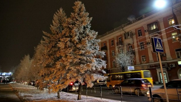 Проспект Ленина в Барнауле. Пешеходный переход. Зима в Барнауле.