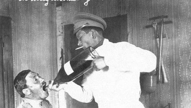 Лечение алкоголизма по новейшей методике — лошадиными дозами касторового масла, 23 апреля 1916 года. Российская империя.