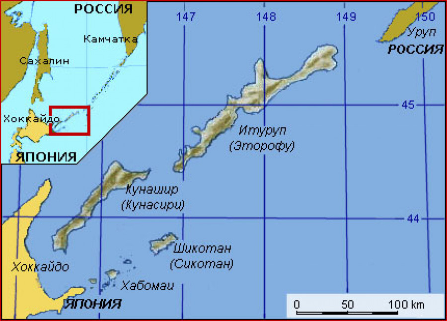 Карта южных Курильских островов.
