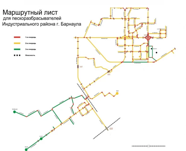 Схема посыпки дорог Барнаул песчано-соляной смесью.