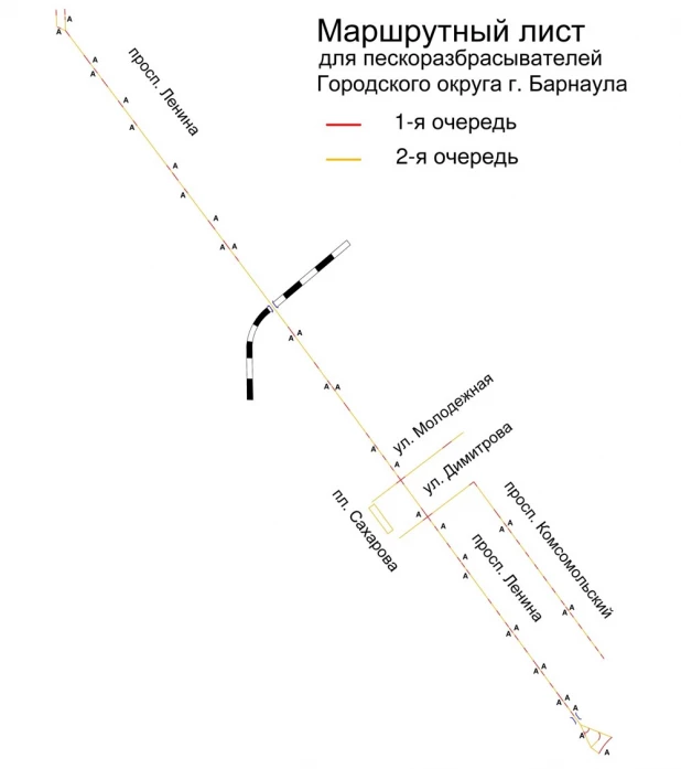 Схема посыпки дорог Барнаул песчано-соляной смесью.