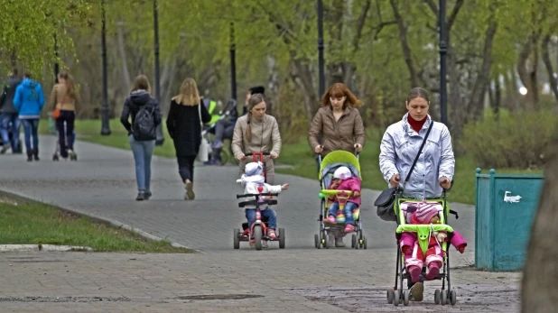 Женщины с детьми в колясках. Барнаульцы.