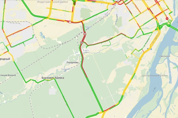 Пробки 9 ноября в Барнауле(по состоянию на 17.48).