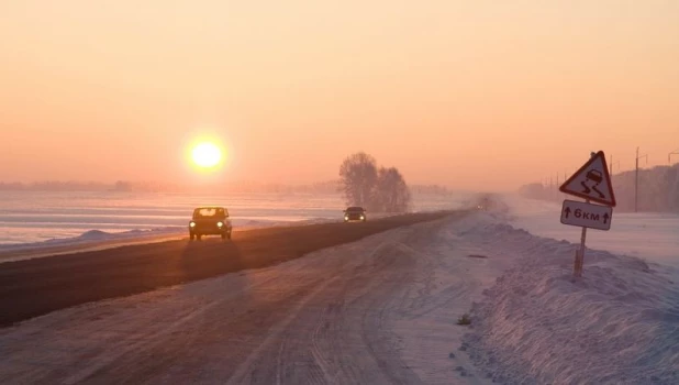 Гололед, трасса, зима, мороз.