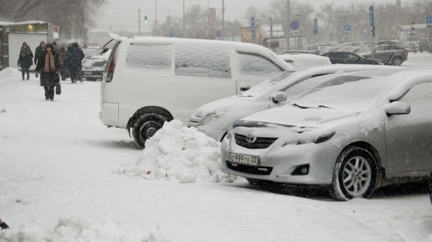 Снег и метель в Барнауле.