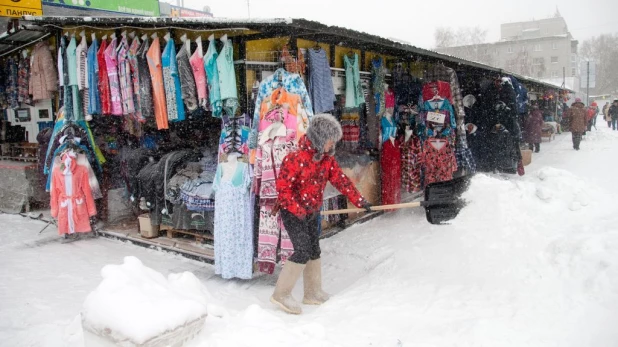 Снег и метель в Барнауле.