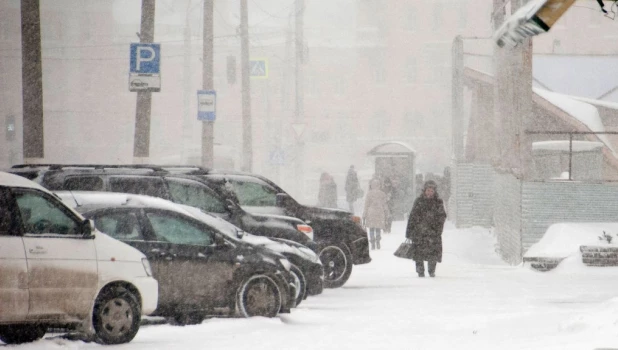 Снег и метель в Барнауле.