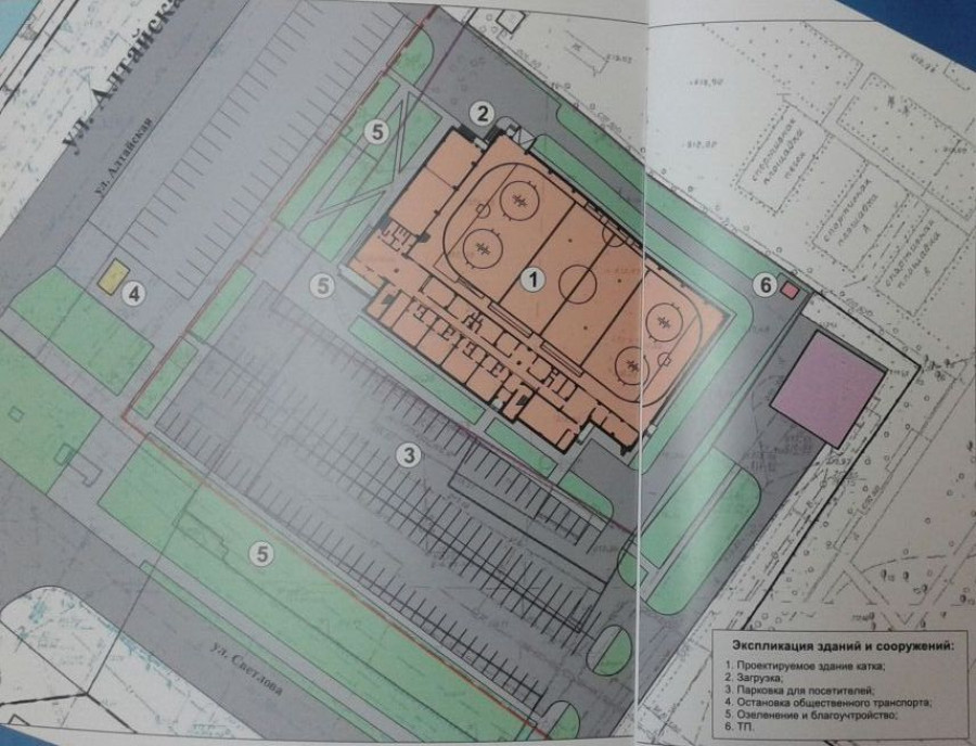 План здания катка и прилегающей территории в Рубцовске.