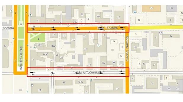 Схема движения на ул. Льва Толстого и Мало-Тобольской.