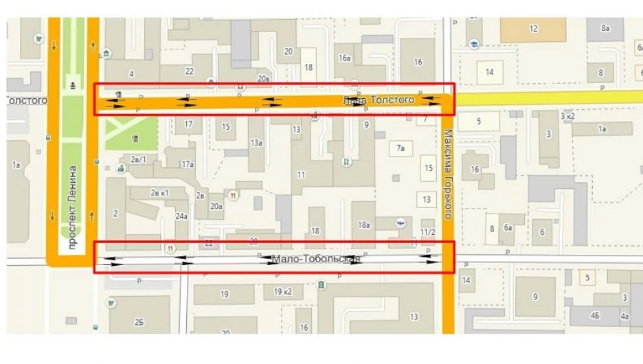 Схема движения на ул. Льва Толстого и Мало-Тобольской.