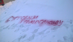 В Бийске активисты расписали "сугроб Громогласовой".