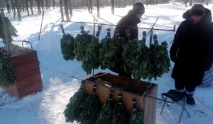 Стихийная торговля банными вениками.