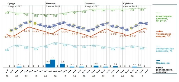 Прогноз погоды в Барнауле в первые дни марта 2017 года.