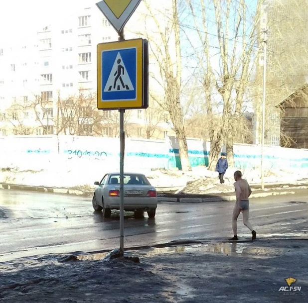 Полуголый мужчина гулял по улице Степной в Новосибирске.