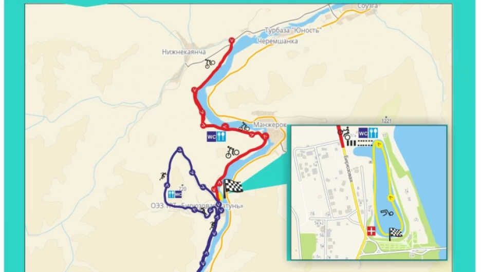 Общая схема триатлонной "полужелезной" трассы в Алтайском крае.