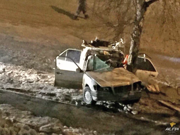 В Новосибирске Mercedes врезался в берёзу.