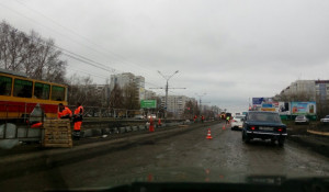 Ремонт дороги на ул. Попова в Барнауле.