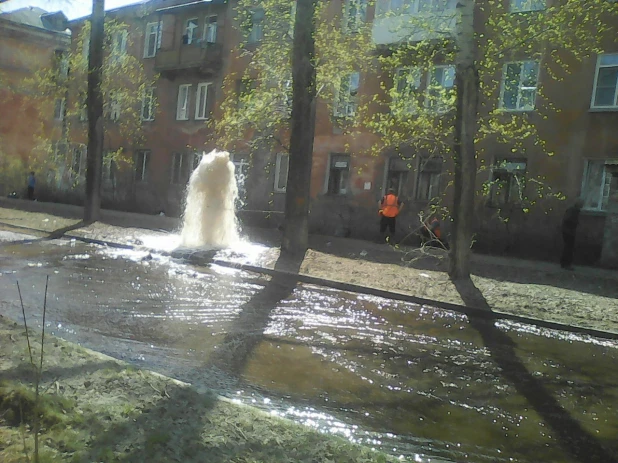 В Бийсе забил фонтан на улице 8 Марта.