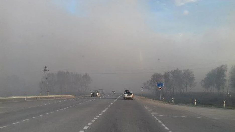 Возле трассы М52 в Новосибирской области горели поля. 5 мая 2017 года.