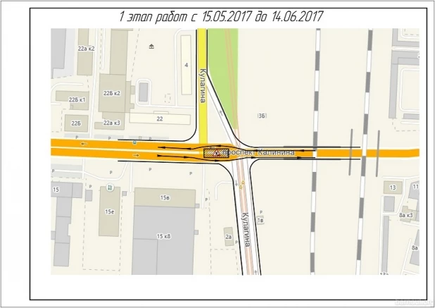 Схема ремонтных работ на пр. Калинина.