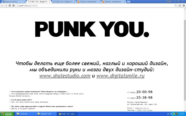 Одна из первых версий сайта агентства Punk You.