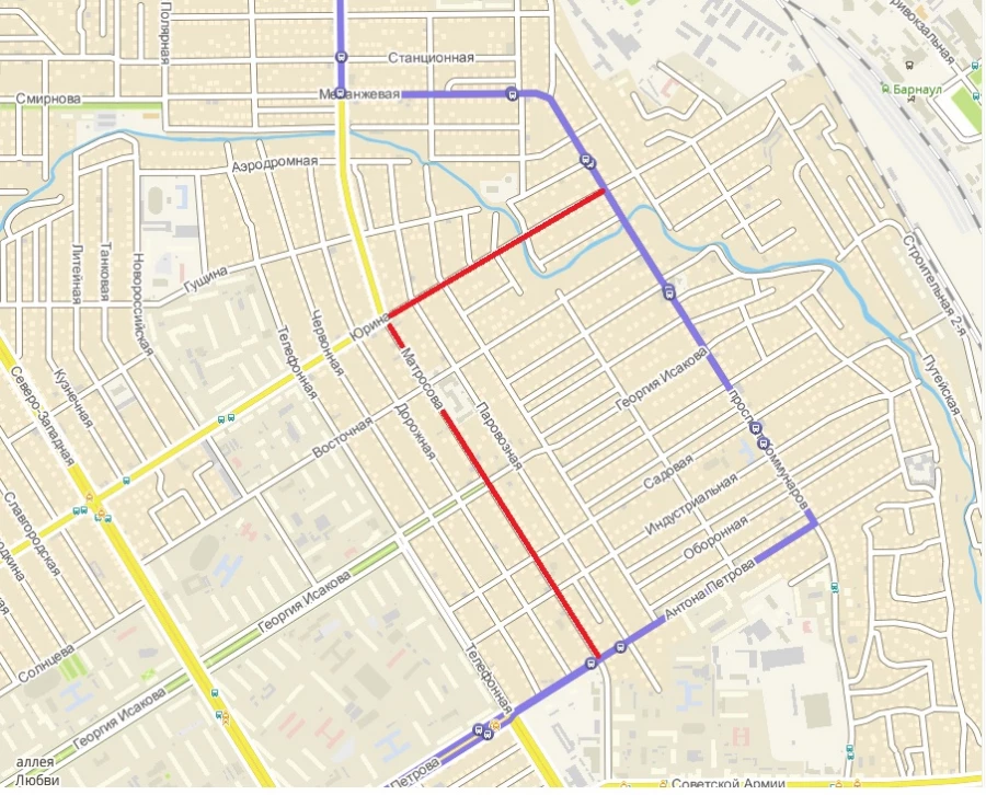 Новая схема движения автобуса №53 в Барнауле.