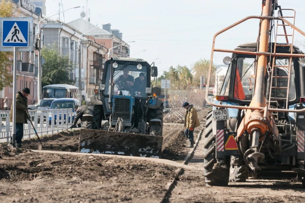 На улице Профинтерна высаживают яблони. 27 сентября 2017 года.