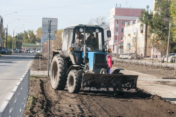 На улице Профинтерна высаживают яблони. 27 сентября 2017 года.