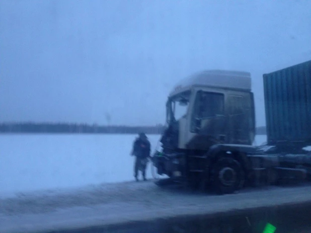 На алтайской трассе столкнулись два грузовика.