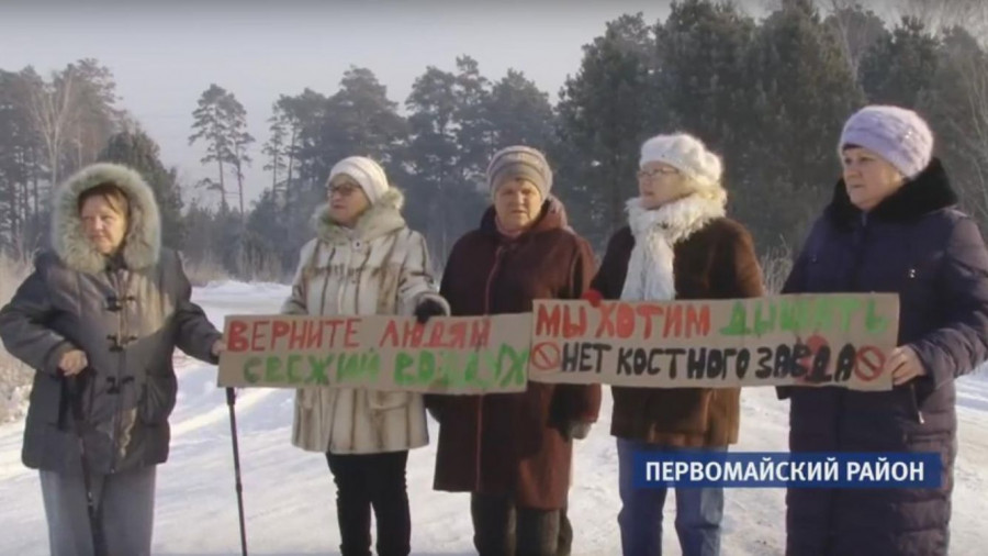 Пикет жителей села Боровиха против завода по производству костной муки.