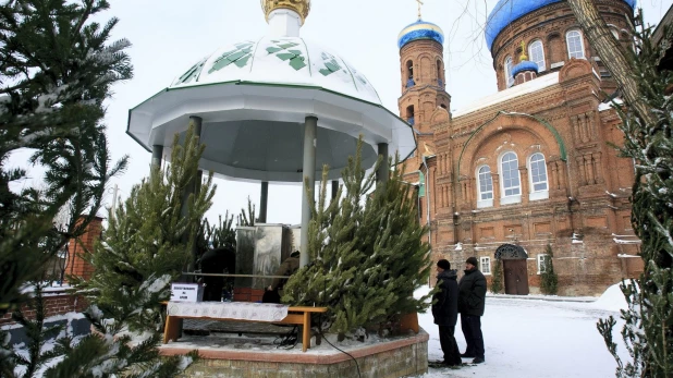 Барнаульцы набирают воду в храмах.