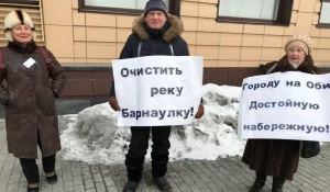 В Барнауле перед отчетом Сергея Дугина пенсионеры провели пикет у здания мэрии. 28 февраля 2018 года.