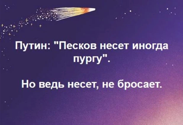 В сети оценили шутку Путина про несущего пургу Пескова.