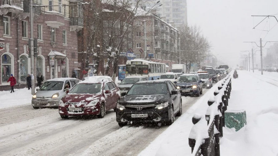 Снегопад в Барнауле.