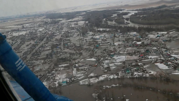 Паводок на Алтае 2018. Вид сверху, март.