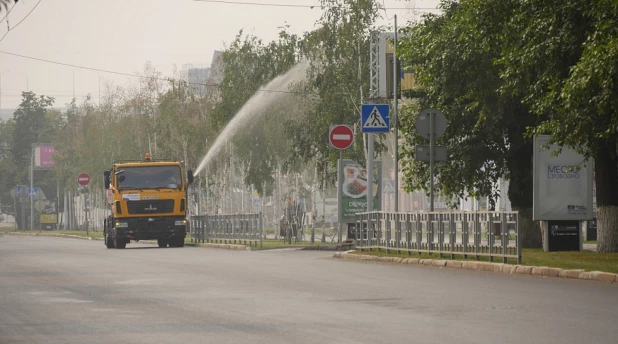 Полив деревьев. Благоустройство.