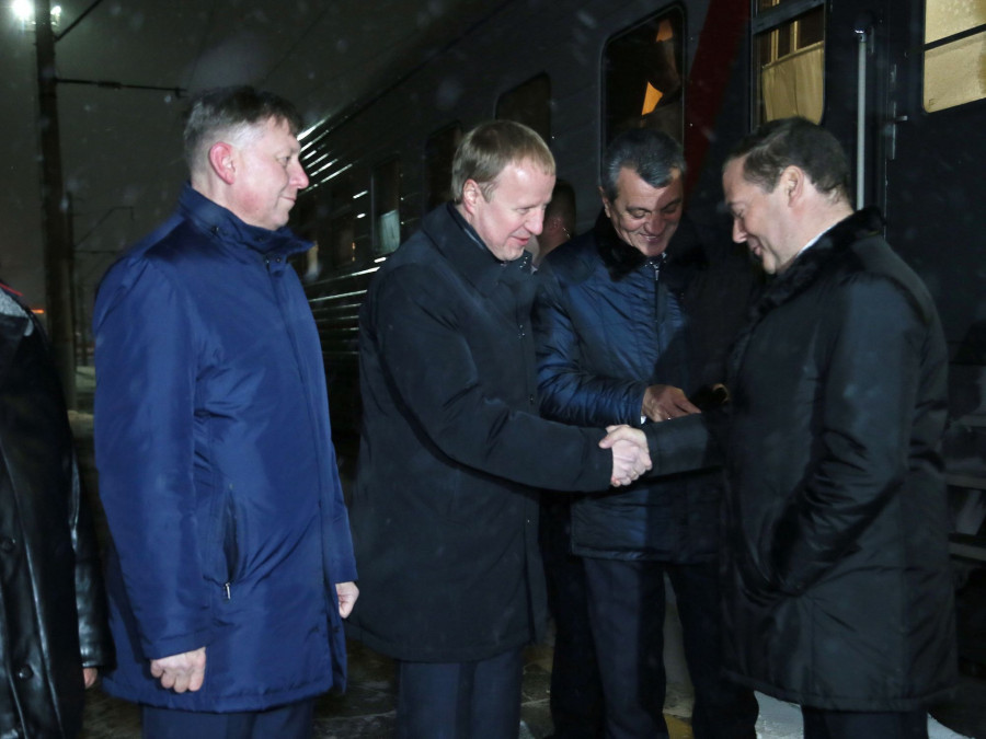 Встреча Дмитрия Медведева и Виктора Томенко в Барнауле 12 ноября 2019 года.