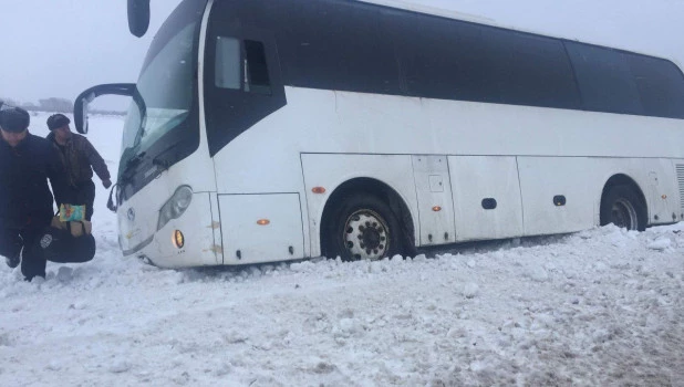 Автобус слетел с дороги под Ребрихой.