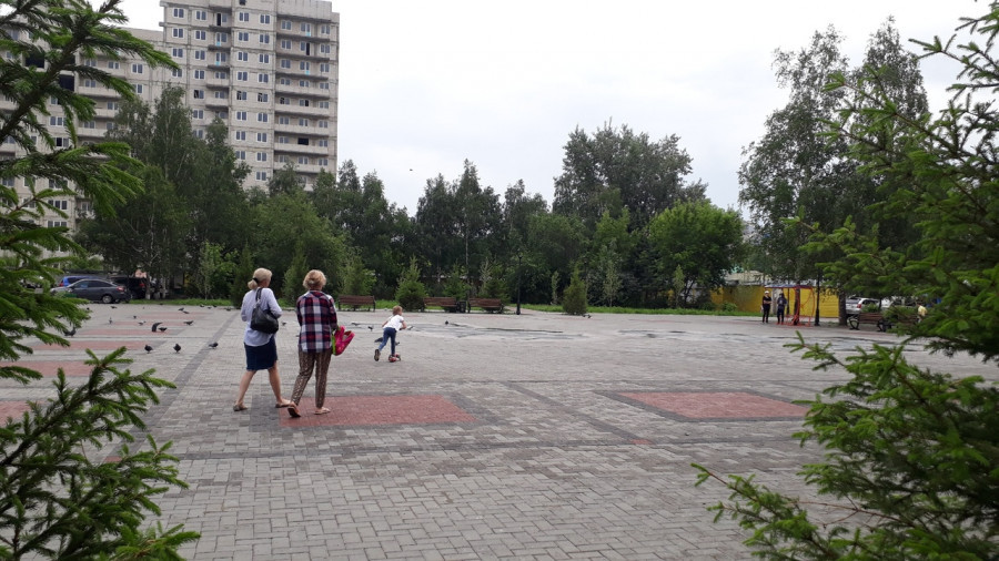 Сквер и тротуары на улице Панфиловцев в Барнауле.