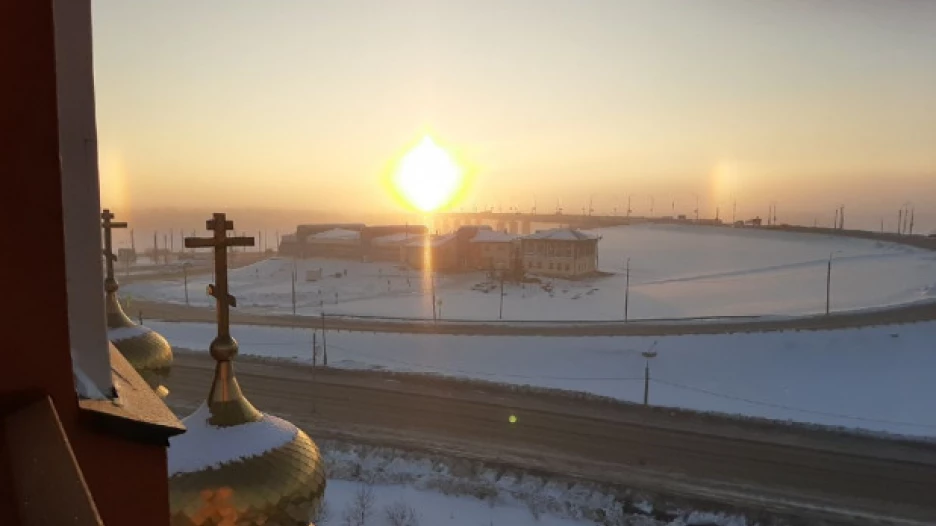 Эффект гало в Барнауле. 19 января 2021 года. 